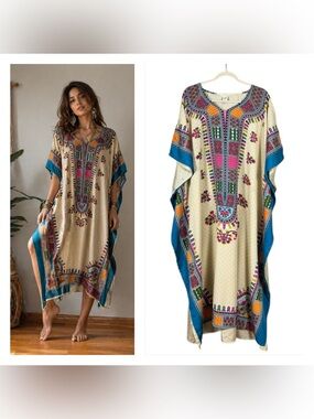 Gypsie Blu MuMu Maxi Dress OS Kaftan Bohemian Coachella Festival Beachy Resort